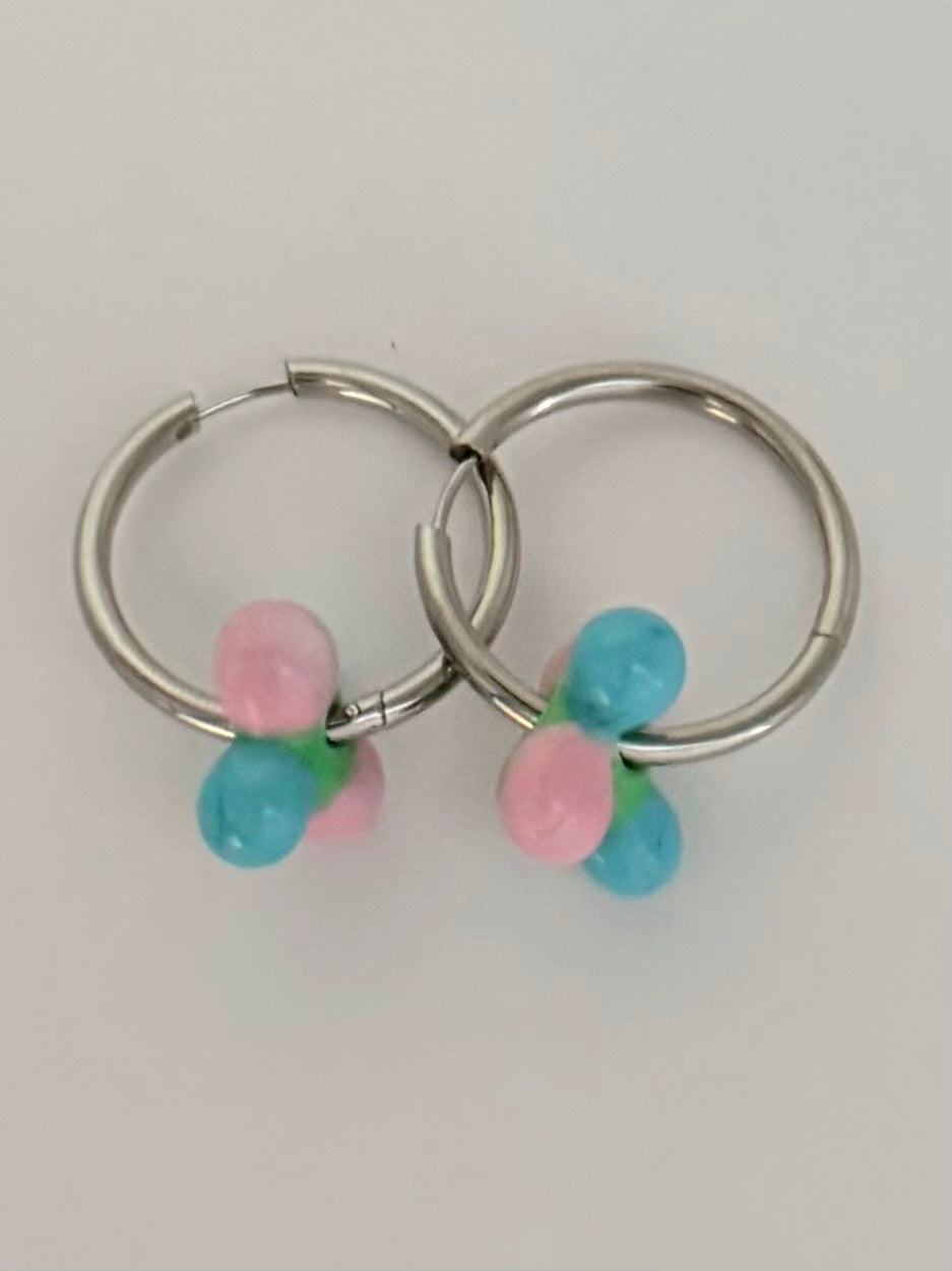 Boucle d'oreille argenté, (bleu, rose)