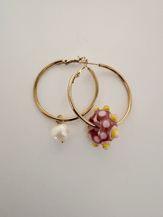 Boucle d'oreille dépareillée – Multicolore & Perles d'Eau Douce (pièce unique)