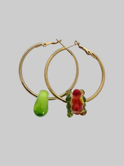 Boucle d'oreille dépareillée – Vert & Rouge (pièce unique)