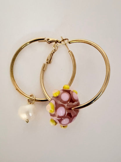 Boucle d'oreille dépareillée – Multicolore & Perles d'Eau Douce (pièce unique)