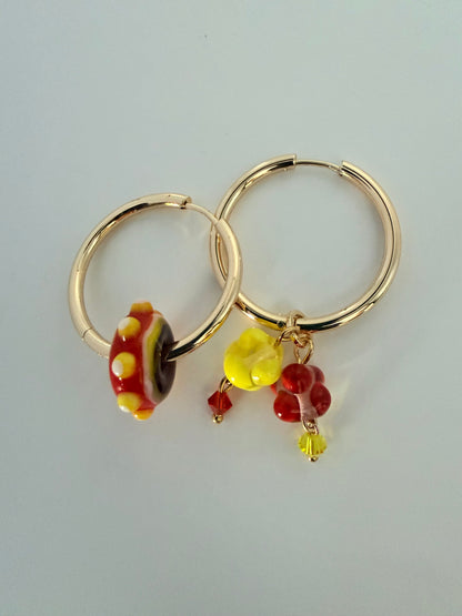 Boucle d'oreille dépareillée – Rouge & Jaune (pièce unique)