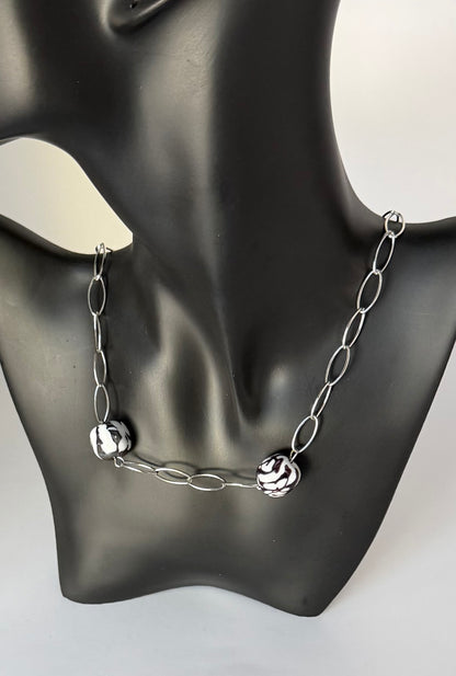 Collier ligne noir & blanc (acier)