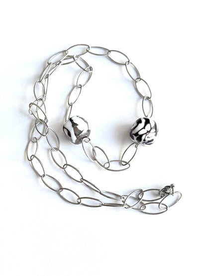 Collier ligne noir & blanc (acier)