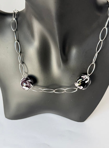 Collier ligne noir & blanc (acier)