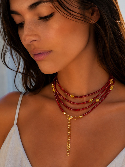 Collier perles de rocaille rouge