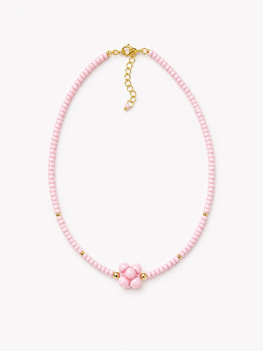 Collier rocaille rose