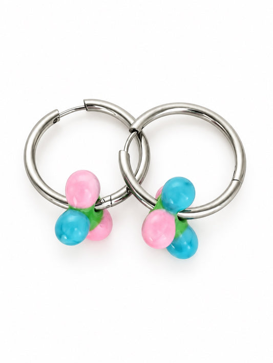 Boucle d'oreille argenté, (bleu, rose)