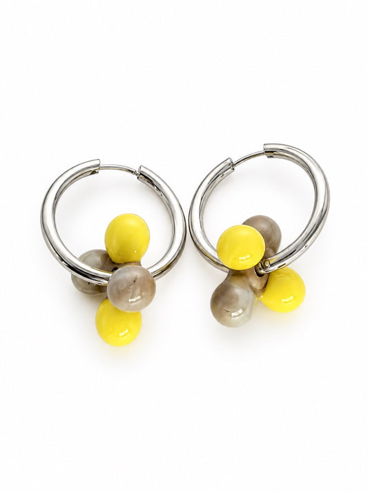 Boucle d'oreille argenté (jaune, kaki)