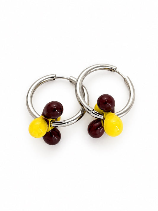 Boucle d'oreille argenté (jaune rouge)