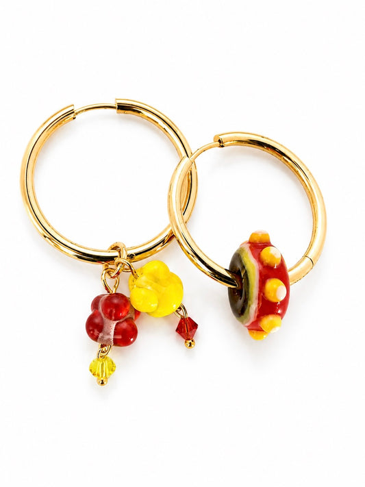 Boucle d'oreille dépareillée – Rouge & Jaune (pièce unique)